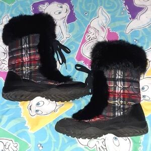 Coach Jennie Vintage Fur Plaid Boots